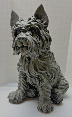 Westie Cairn Terrier Dog Outdoor Statue Large Resin Stone Grey As Is
