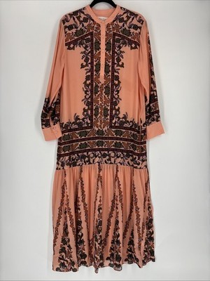 Saloni Bobbi Dress Maxi - Dawn Garden Print, Silk Sheer - Size 8 (FLAWS - READ)