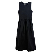 J.CREW Ribbed-Knit Mixy Dress M Black Knit Woven Tank Midi Crew NEW Tag B8