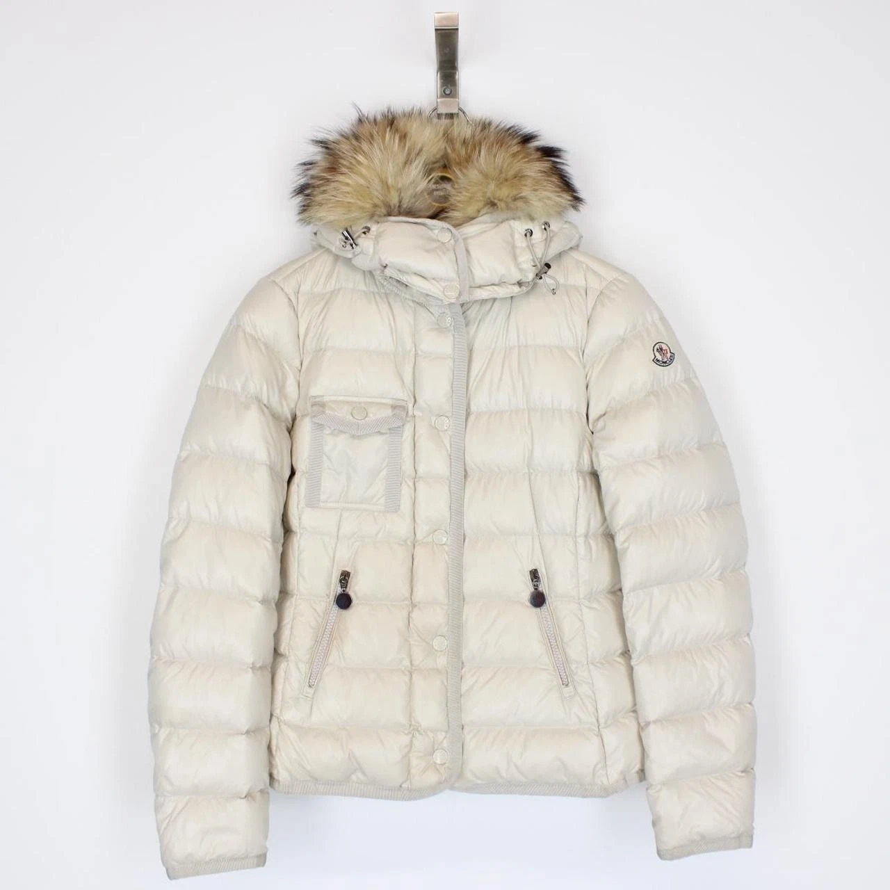 Moncler Armoise Cream Short Down Jacket with Fur Hood