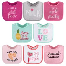 Baby Girl Terry Bib Set of 8-100 Cotton, Soft, Absorbent Baby Bibs, Toddler ...