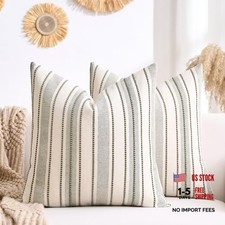 18x18 Striped Pillow Covers Decorative Boho Throw 18" x 18" Pack of 2 Green