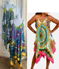 MLLS GABRIELLE BRIGHT FLORAL HANDKERCHIEF HEM SPAGHETTI STRAP DRESSES NWT SZ L