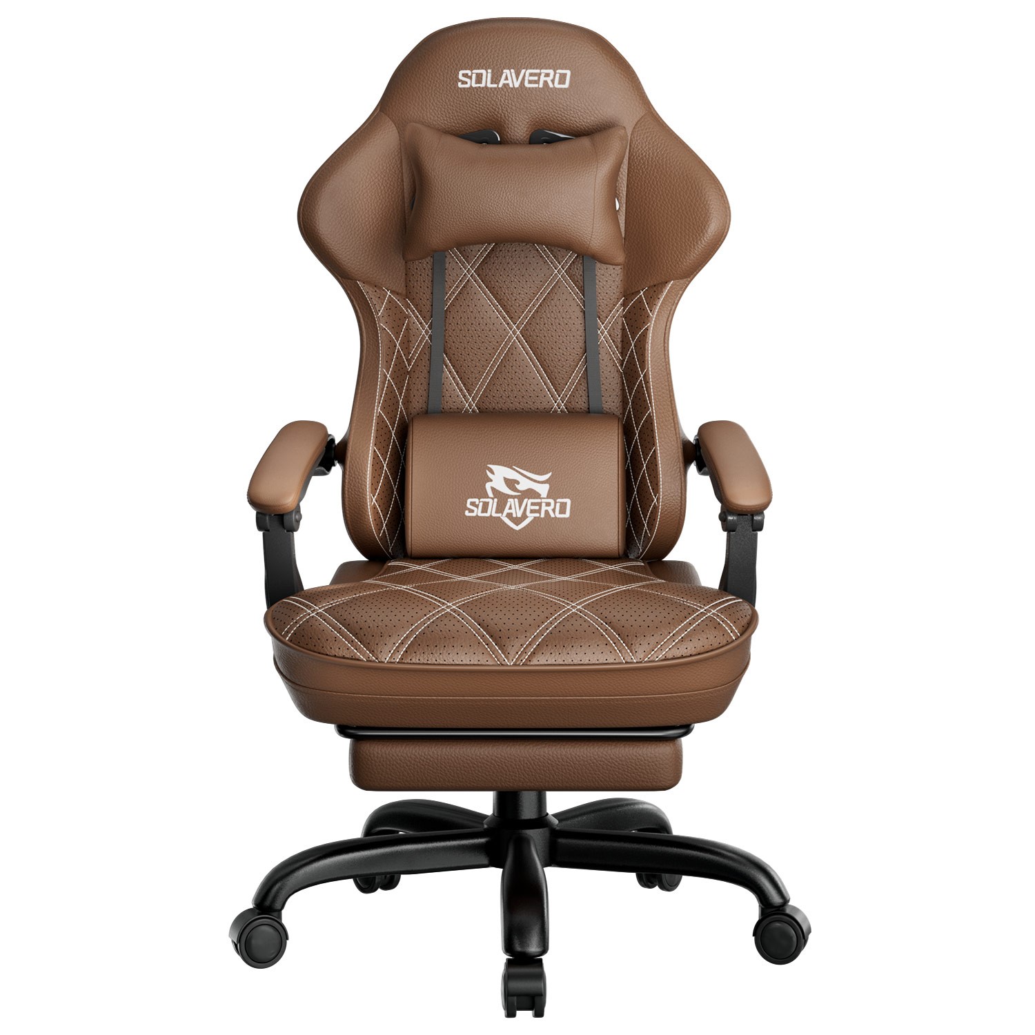 Gaming Chair with Foot Rest & Lumbar Support Massager, Recliner Chair, Brown