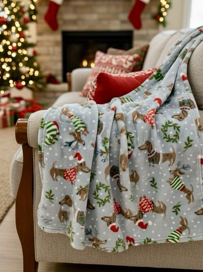 Martha Stewarts Navidad Dachshunds en Sombreros y Suéteres 60x70 Peluche Lanzamiento Nuevo con Etiquetas Foto 2 de 4