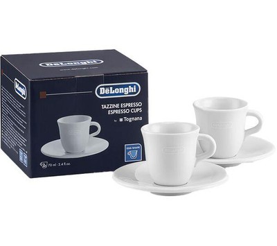 De'Longhi DLSC308 Keramik Espressotassen Doppelpack mit Untertassen 70 ml weiß