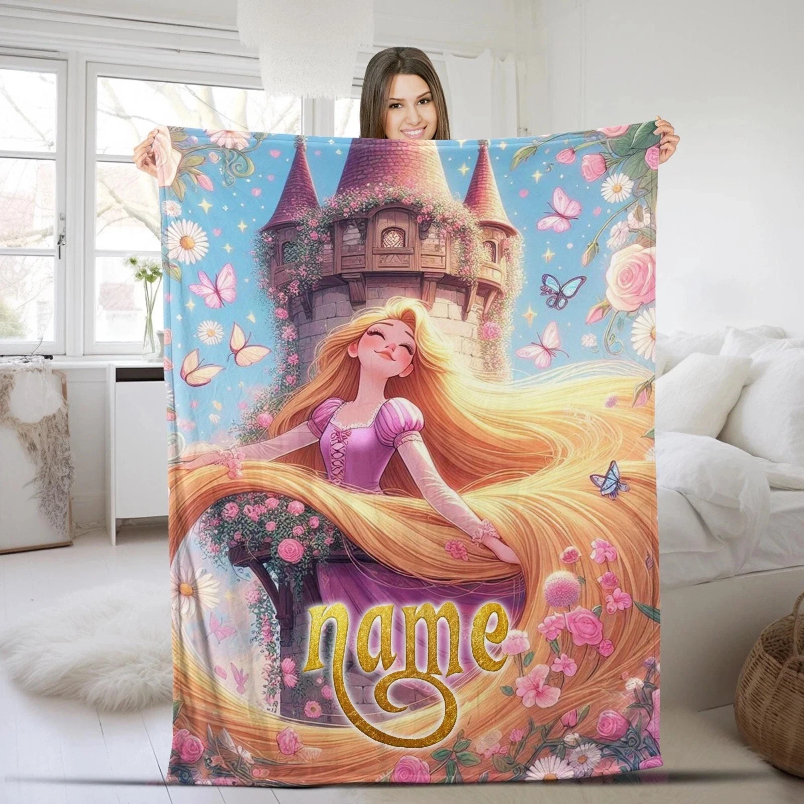 Personalized Disney Rapunzel Tangled Blanket With Your Name, Fleece Blanket