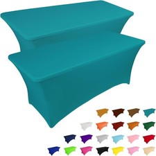 2 Pack 6FT Table Cloth Rectangular Fitted Events Stretch Lake Blue Table Covers