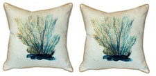 Pair of Betsy Drake Blue Coral Large Pillows 18 Inch x 18 Inch