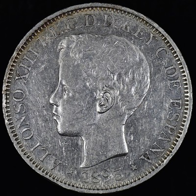 1895 PUERTO RICO 1 PESO   AU ALMOST UNC DETAILS   SILVER COIN REPUBLIC  TRUSTED 