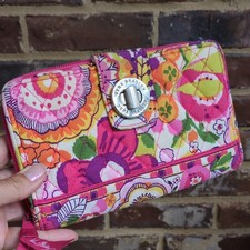 Vera Bradley Wallet Pink Floral Turn Lock Zippered Closure