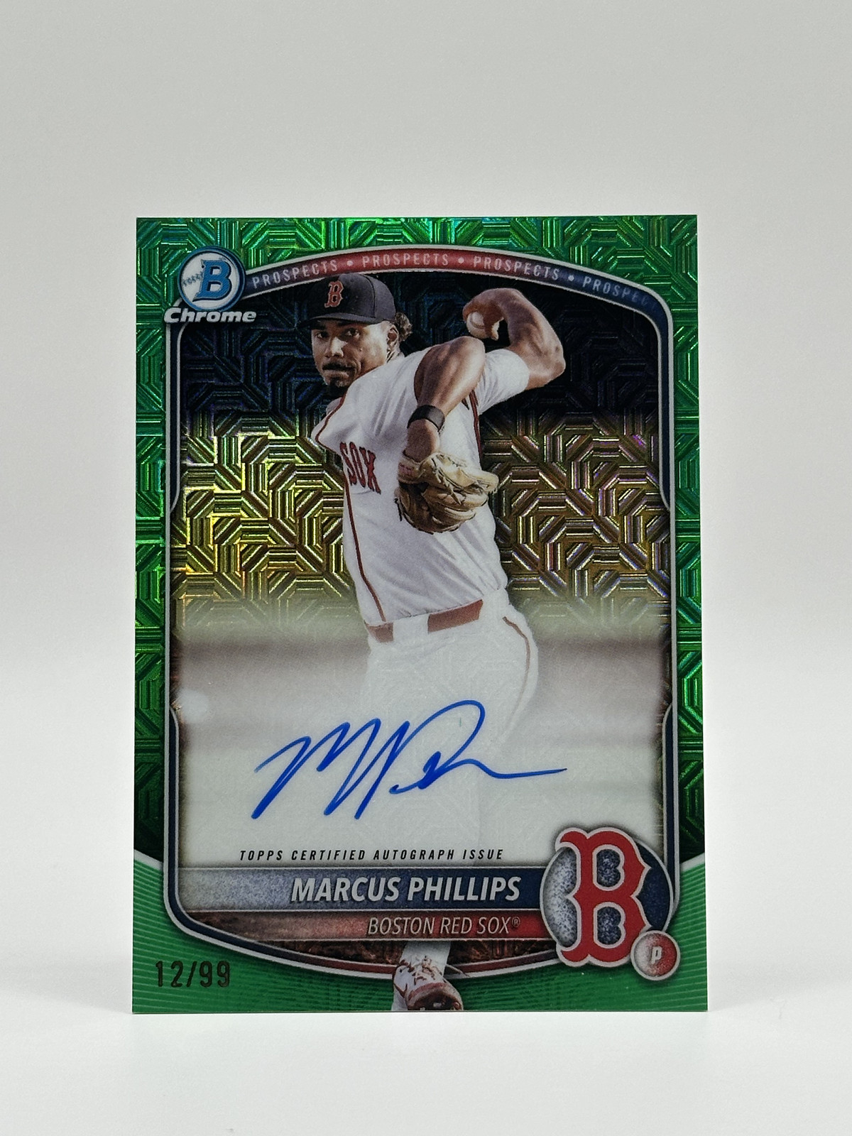 2025 Bowman Chrome Draft Marcus Phillips Green Mojo Auto /99 BMA-MP