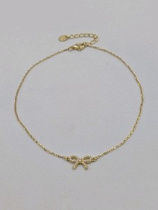 Authentic AV 925 Sterling Silver Gold Plated Faux Pearl Bow Anklet Faceted Chain Adjust.