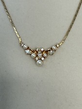 Christian Dior Authentic Vintage Gold V-Shaped Rhinestone And Pearl Necklace