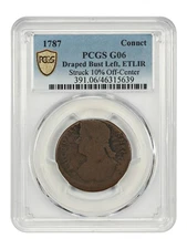 1787 Connecticut PCGS Good 06 (Draped Bust Left, ETLIR, Struck 10% off-Center)