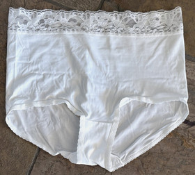 CABERNET Large White Satin Wide Lace Waistband Brief Panties VINTAGE #3011