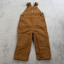 Carhartt Brown Bib Overalls Flannel Lined Double Knee Cotton Toddler/Kids Sz 2T
