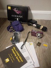 Nikon COOLPIX S220 10MP Digital Camera Plum Bundle W/Battery, Charger, Case, Box