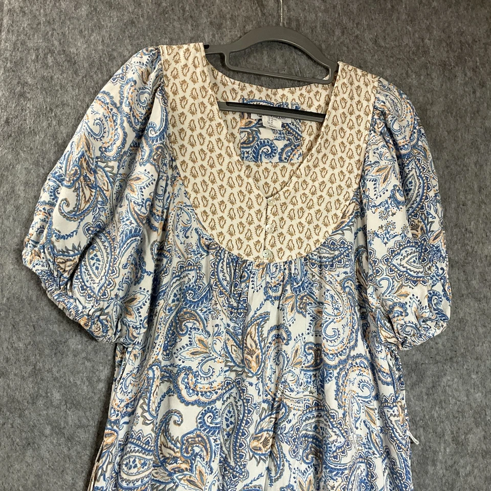 Lucky Brand Dress Women XL Blue Geometric Flowy Midi Cottage Prairie Boho Casual - Image 4 of 4