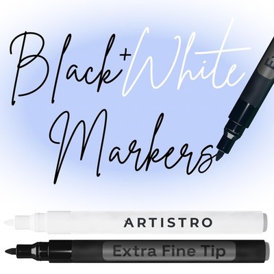 2 Black White 0.7mm Extra Fine-Tip Acrylic Paint Markers for Crafting Art