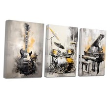 Music Canvas Wallrt for Music Lover Gift 3 PCS Black 11.00" x 14.00" x3Pcs A