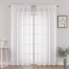 Textured White Sheer Curtains 84 Inches Long 2 Panels Set, Light Filtering Le...