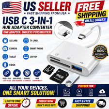 USB C 3 in 1 Hub Converter Type-C Adapter SD Card Reader For MacBook Pro Laptop