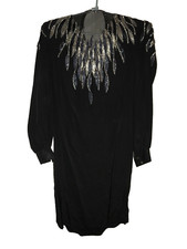 Vtg NWT ARGENTI NOTTE Beaded Black Cocktail Evening Dress Size 4 P 100% SILK