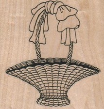 Basket With Bow 3 x 3" Rubber Stamp, Object Stamp, Basket Stamp