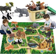 12pcs Jungle Animal Action Figure Safari Play Set With Large Mat For Kids Child
