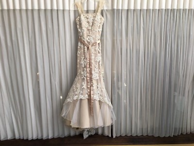 beige mermaid wedding dress Champagne Wedding Dress with Sleeves Mermaid Silhouette -
