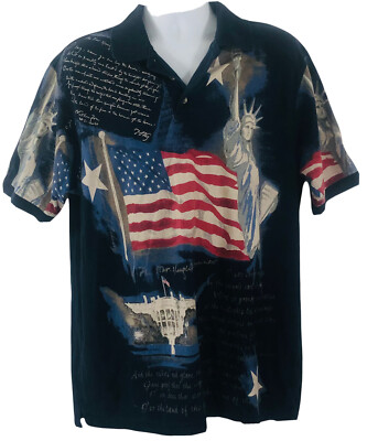 Cotton Traders Sport Patriotic USA Star Spangled Banner Navy Polo Shirt Men's L