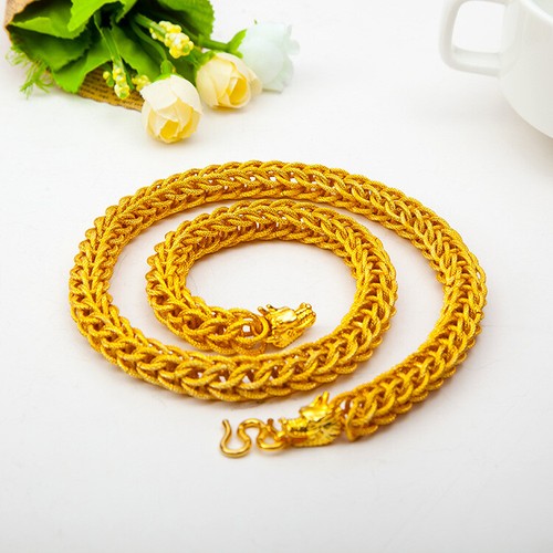 24K Yellow Gold Plated 12mm 24" Two Dragon Head Men's Chains Necklace - Picture 6 of 8