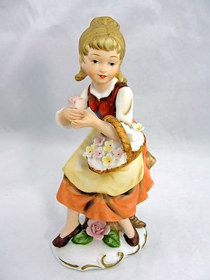 Vintage Napco Figurine GIRL WITH FLOWER BASKET 6
