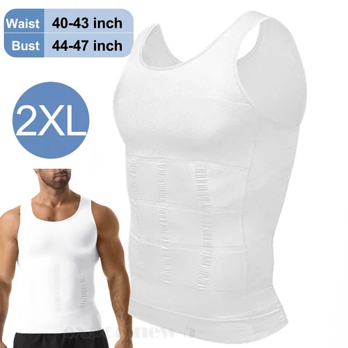 Mens Body Shaper Belly Chest Compression Slimming Shirt Tank Top Abs Girdle Vest - Picture 18 of 56
