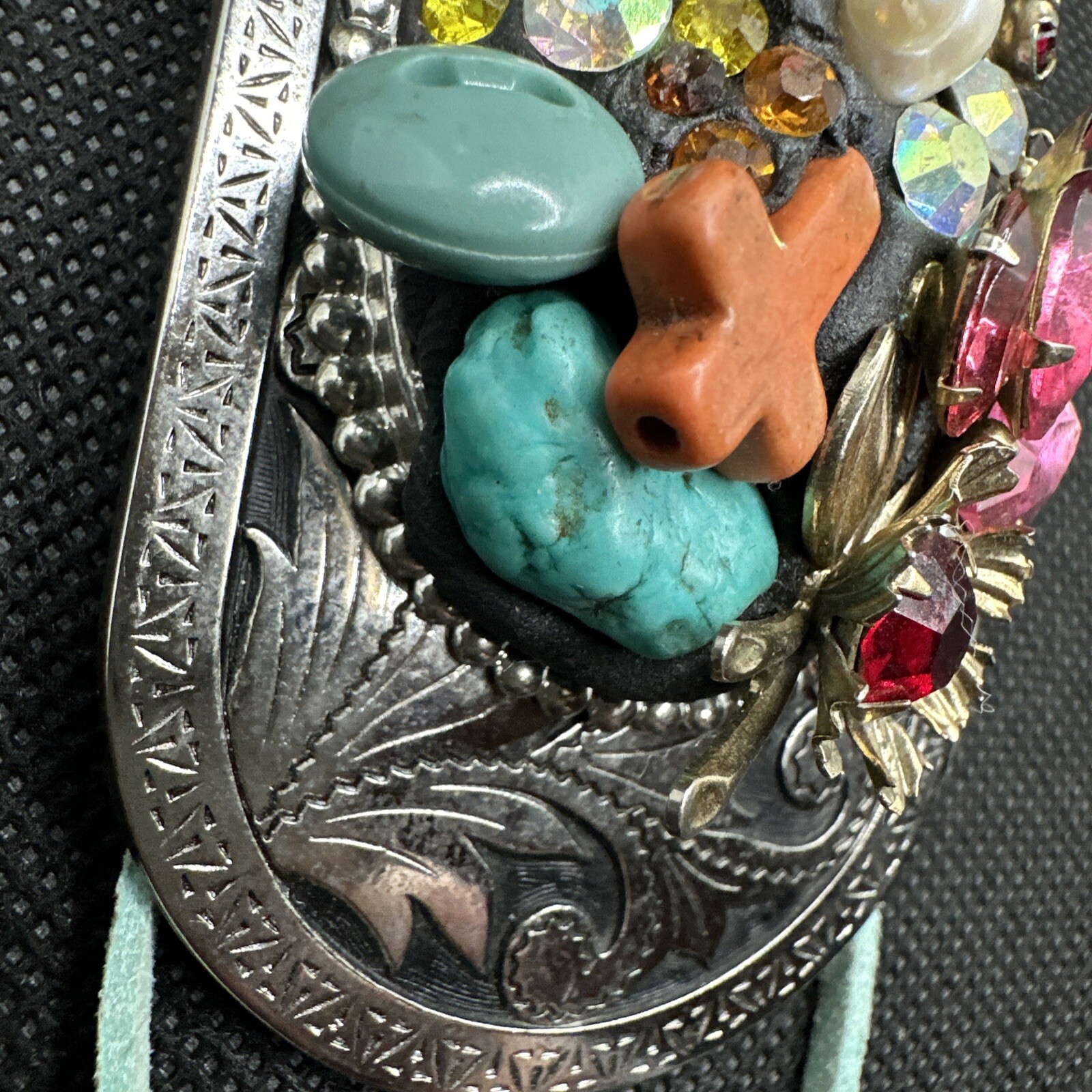 Statement Necklace Turquoise Pendant Multi Media … - image 9