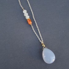 U C Sundance Blue Chalcedony Rainbow Moonstone Coral Sterling Silver Necklace