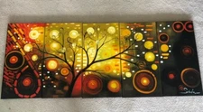 Giant Singed Abstract Painting Canvas Oil Tree of Life 5pc 79x31