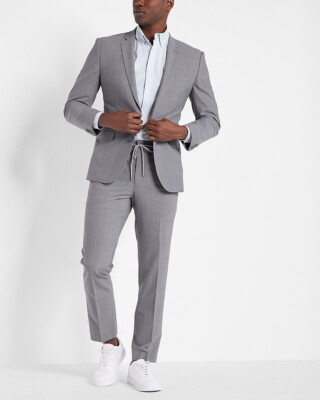 EXPRESS $128 GRAY EXTRA SLIM WOOL BLEND MODERN TECH DRAWSTRING DRESS PANT 28/30