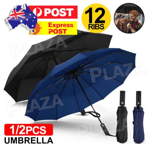 12Ribs Automatic Folding Umbrella Windproof Auto Open Compact With Fiberglass AU - Picture 1 of 11