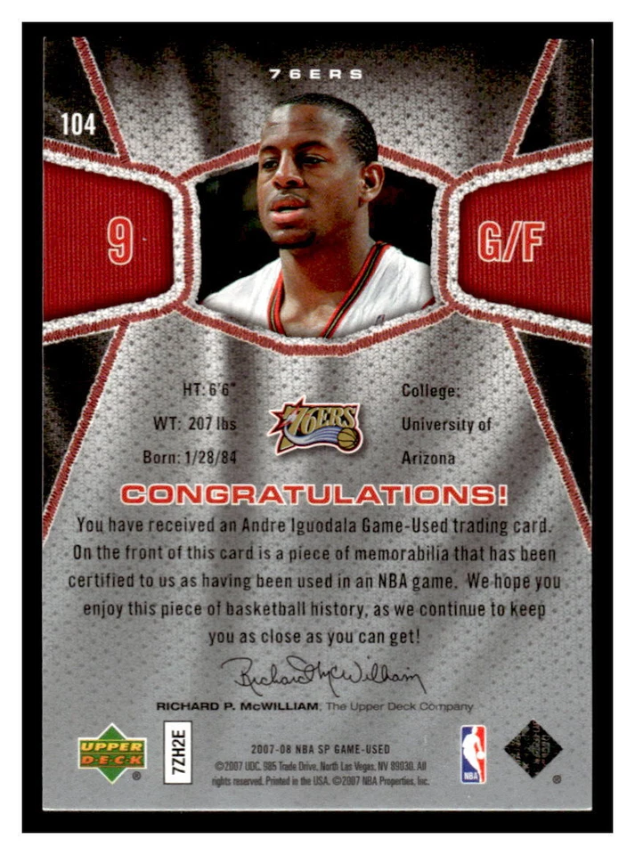 2007 SP Game Used Basketball #104 Andre Iguodala      BA16 - Image 2 of 2