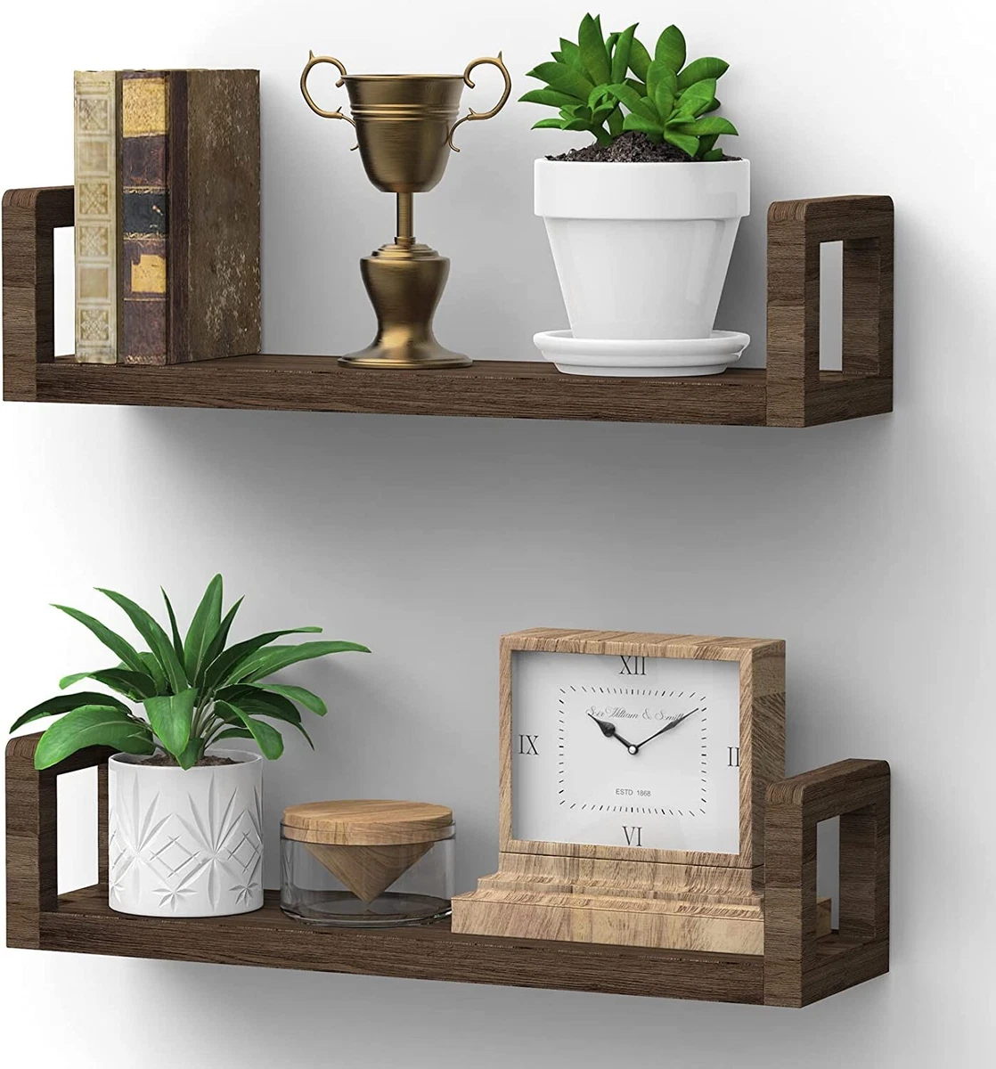 2 pc Floating Shelves Solid Wood Walnut Color eBay