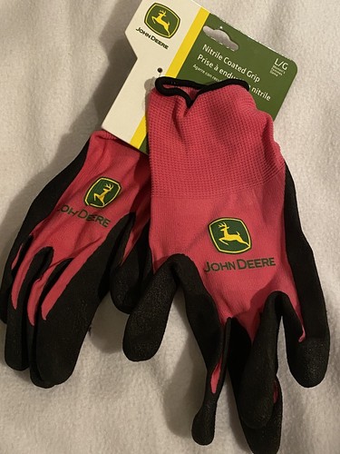 Ladies Size Large Pink John Deere Gloves Coated Grip Work Ebay