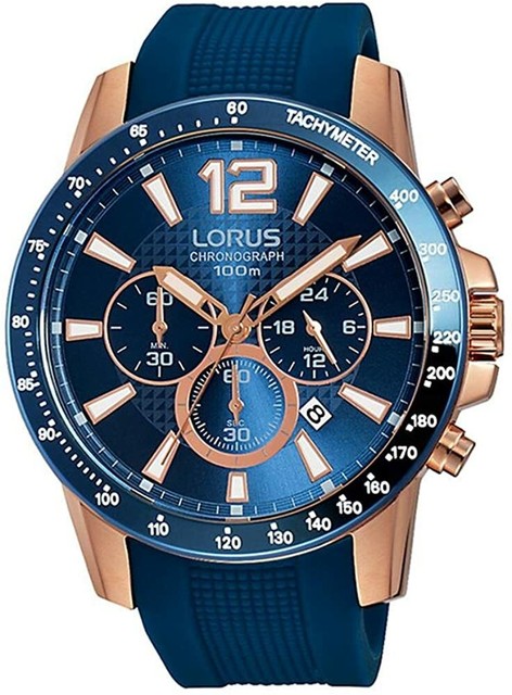 lorus men's blue dial chronograph watch