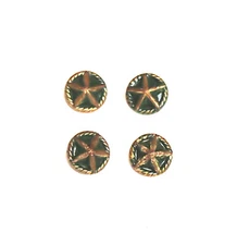 Lot of 4 Vtg Round Plastic 9/16” Shank Buttons, Raised Star, Gold & Green