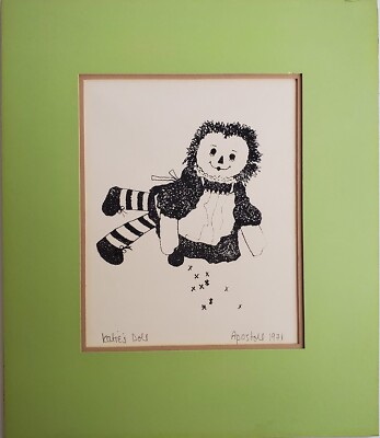 ART PRINT Raggedy Ann Doll Picture Artwork Art Katies Doll Eve Apostoll Vtg 1971