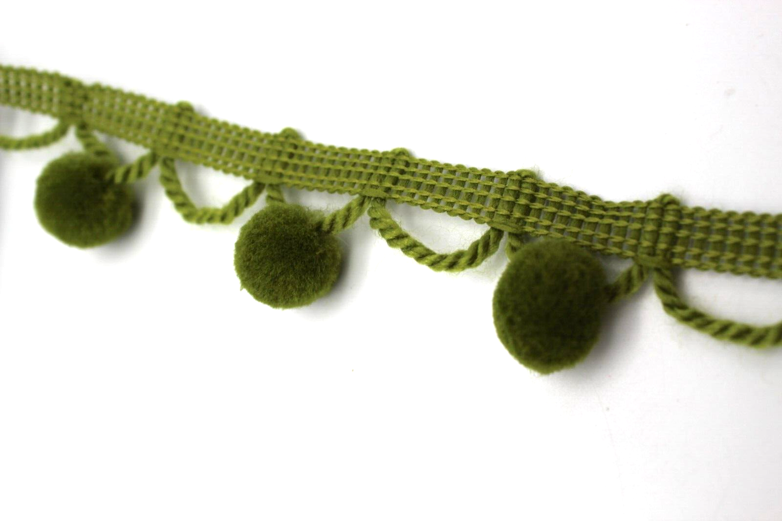 Trims by the Yard 1.5" Wide Chained PomPom Trim DIY Sewing Craft Olive