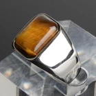 Mens Stainless Steel Silver Natural Tiger Eye Stone Ring Size 7-15 R32