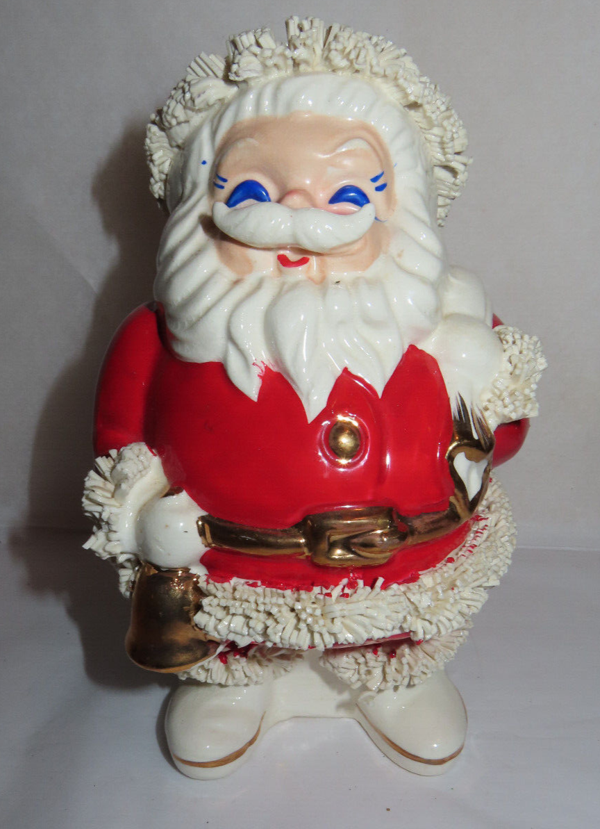 Vintage Japan Ceramic Spaghetti Santa Figurine~Bank With Orig. Label