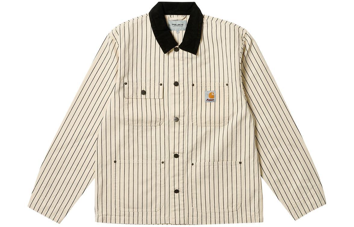 Кобрендовая винтажная рабочая куртка Palace FW23 в полоску с несколькими карманами и вышивкой 110090₽